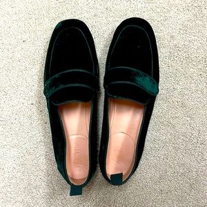 J Crew emerald green velvet loafers